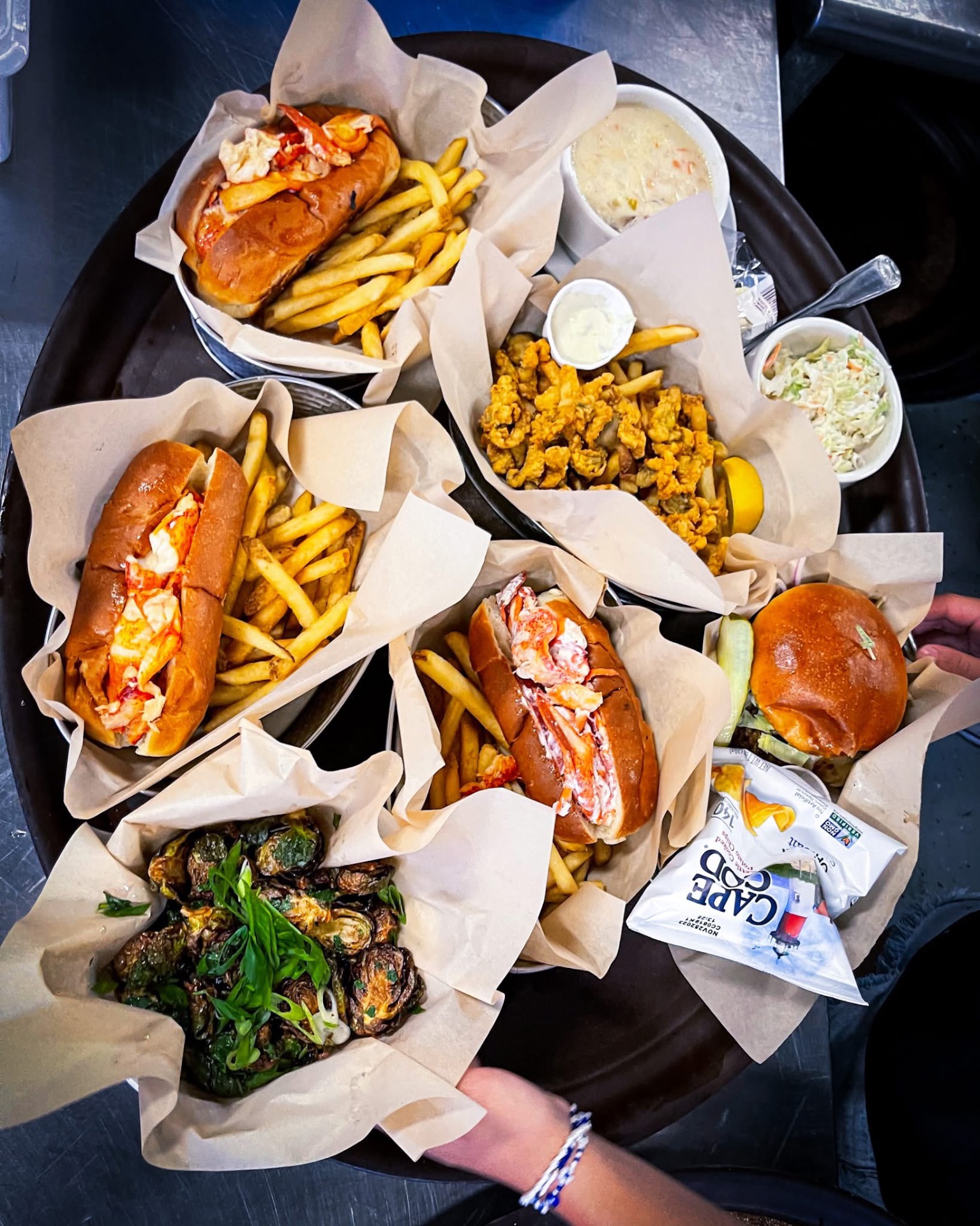 Maine lobster rolls with fries and chowder